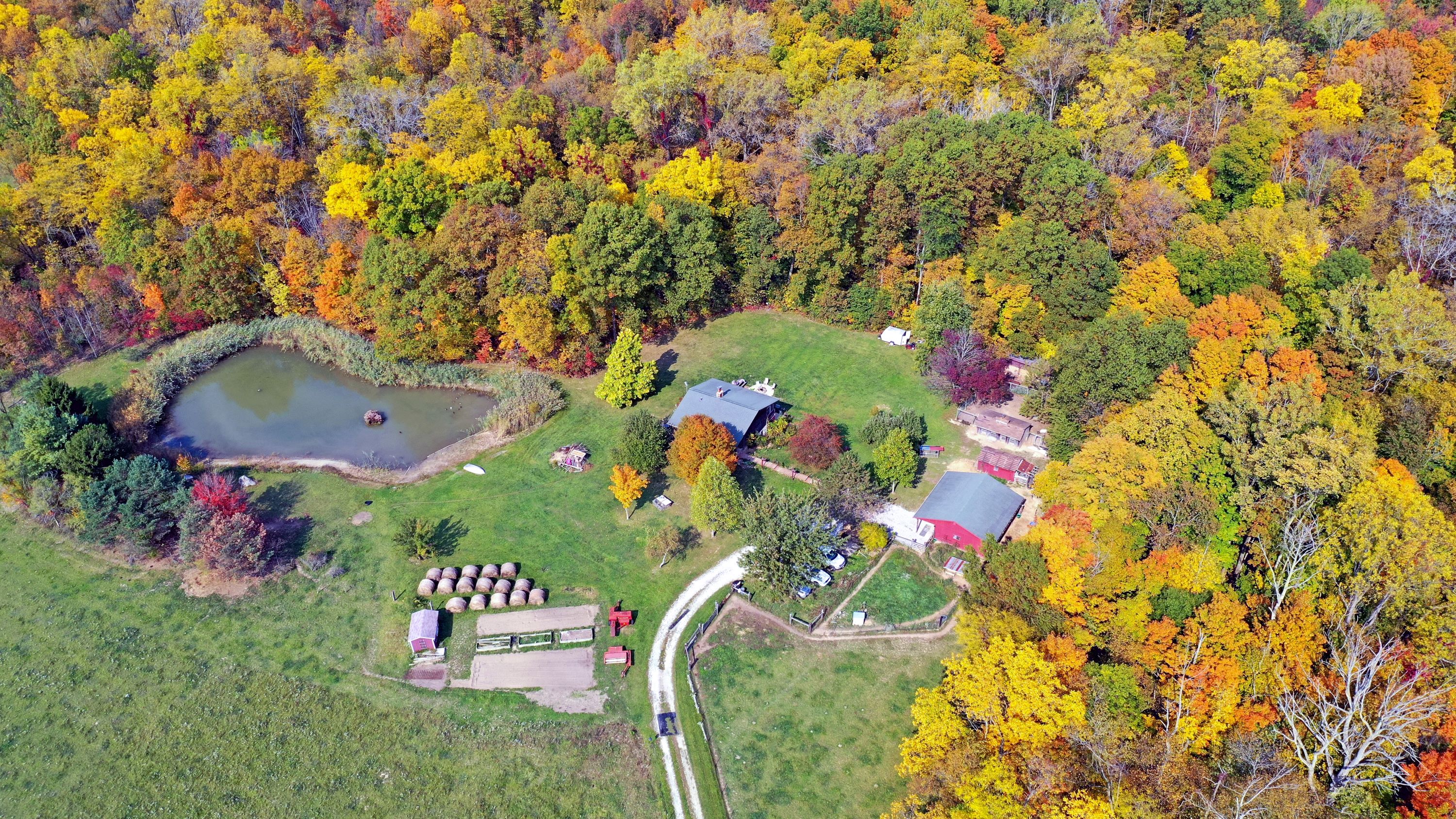 Arial view of a beautiful residential house captured by a drone.